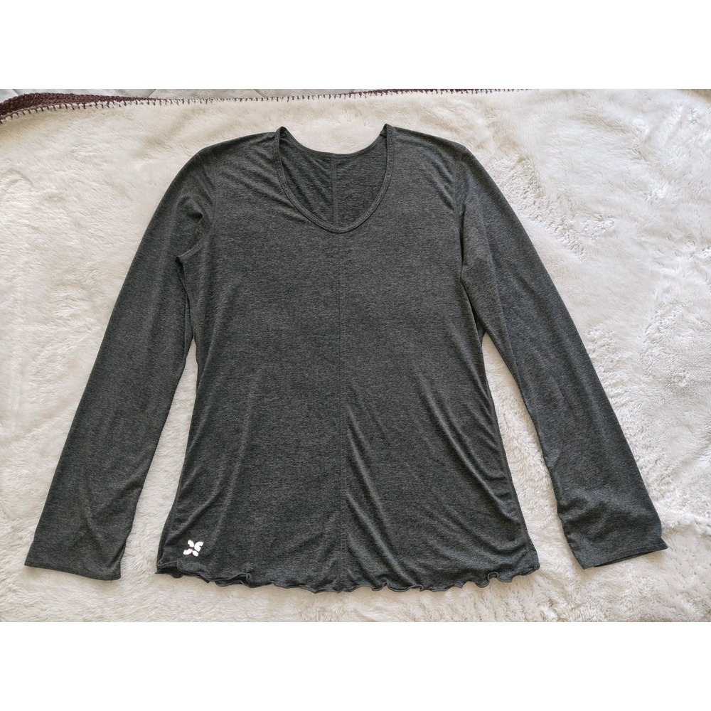 City Sports Women's Athletic Long Sleeve Gym Shirt‎ Gray Medium Lettuce Hem